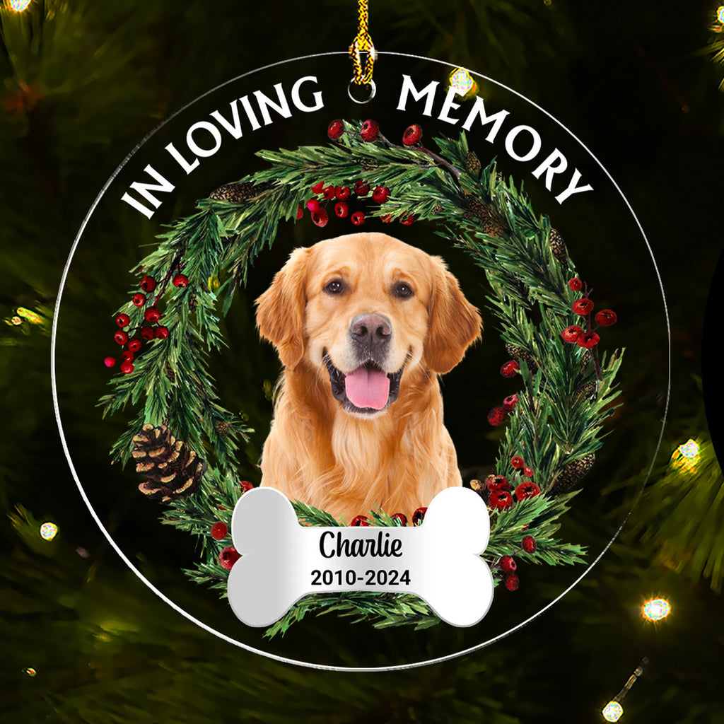 Custom Christmas Memorial Sympathy Gifts For Dogs, Cats • Photo In Loving Memory - Personalized Acrylic Ornament