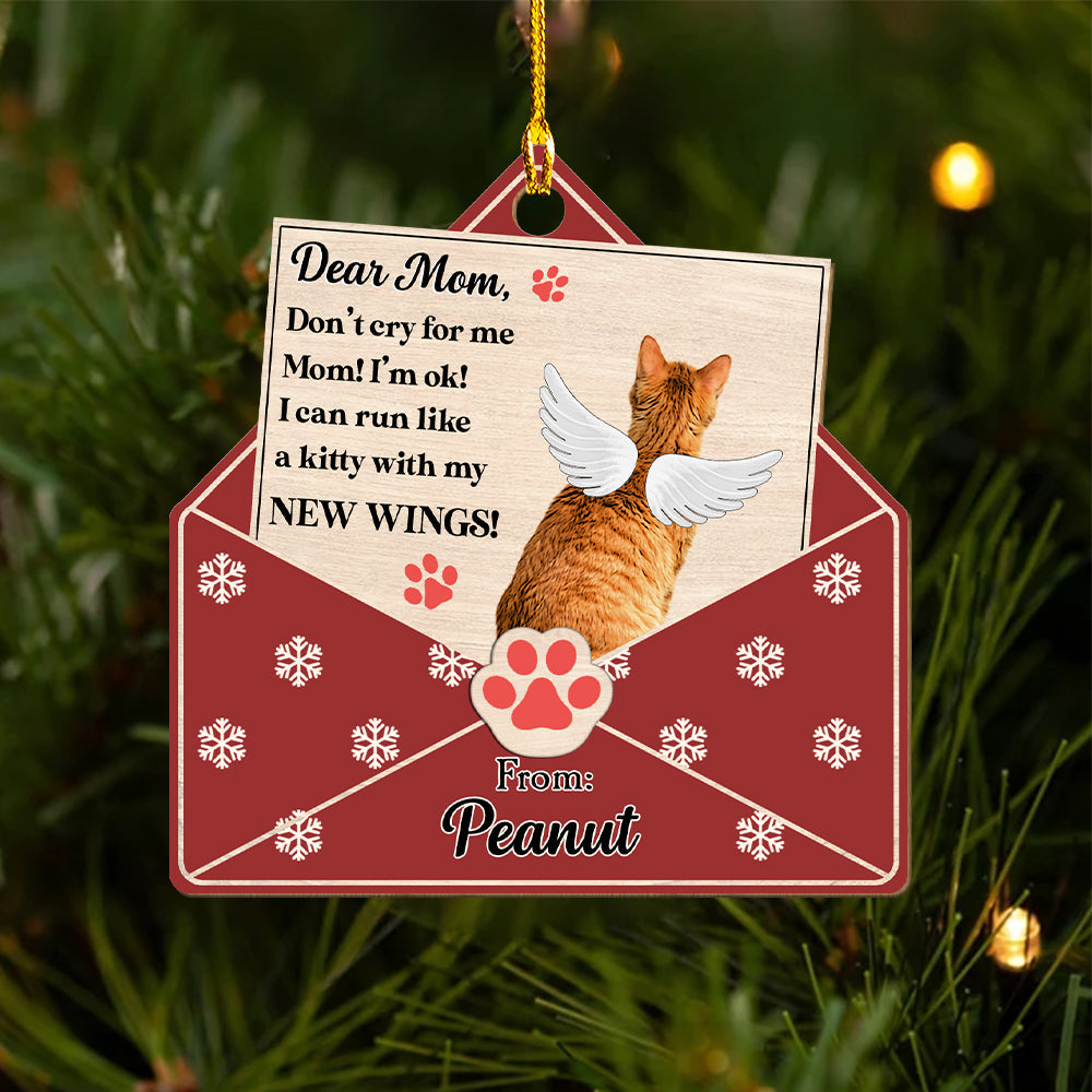 Custom Christmas Memorial Sympathy Gifts For Dogs, Cats • Dear Mom - Personalized 1-layered Wood Ornament