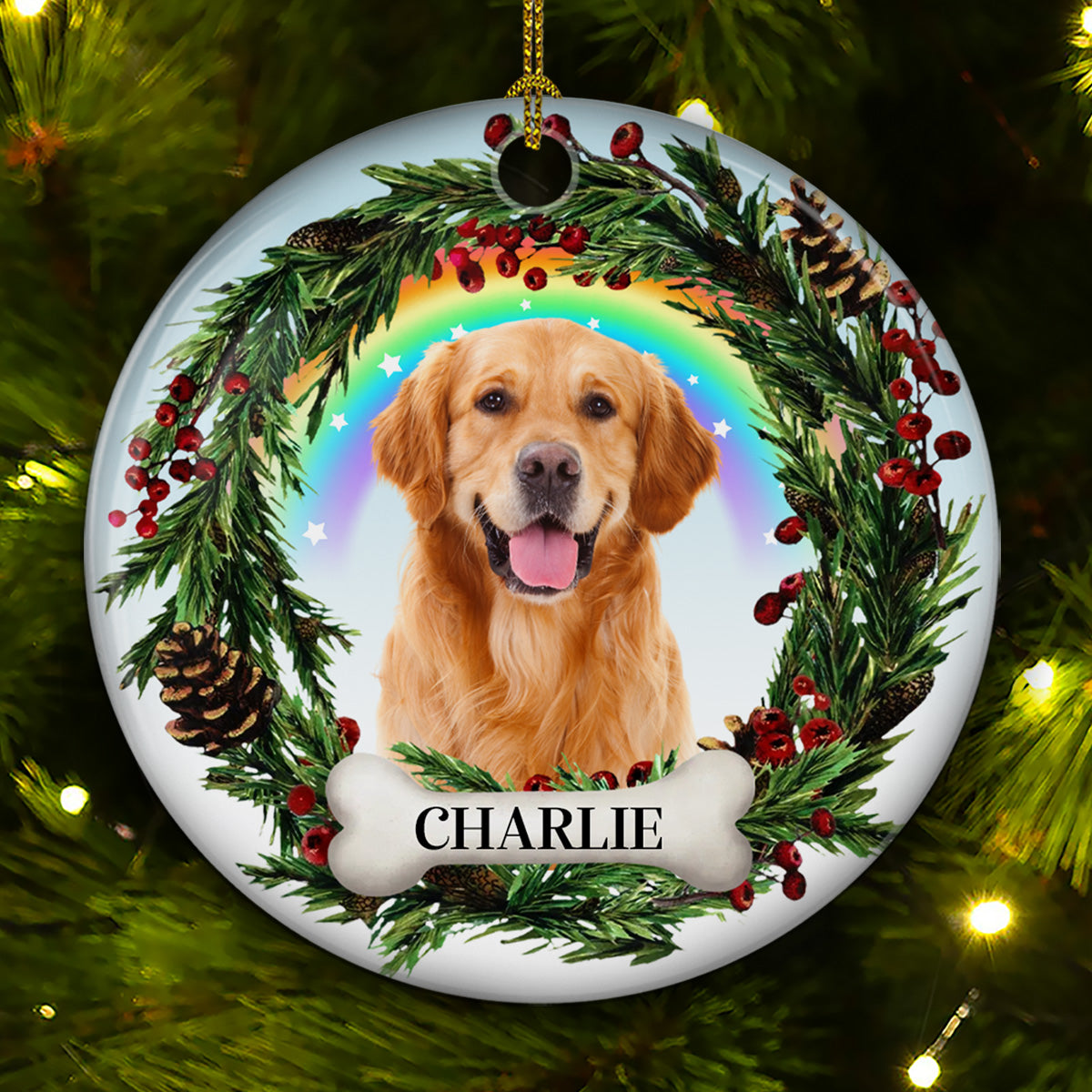 Photo Lovely Pet Face - Personalized Circle Ceramic Ornament