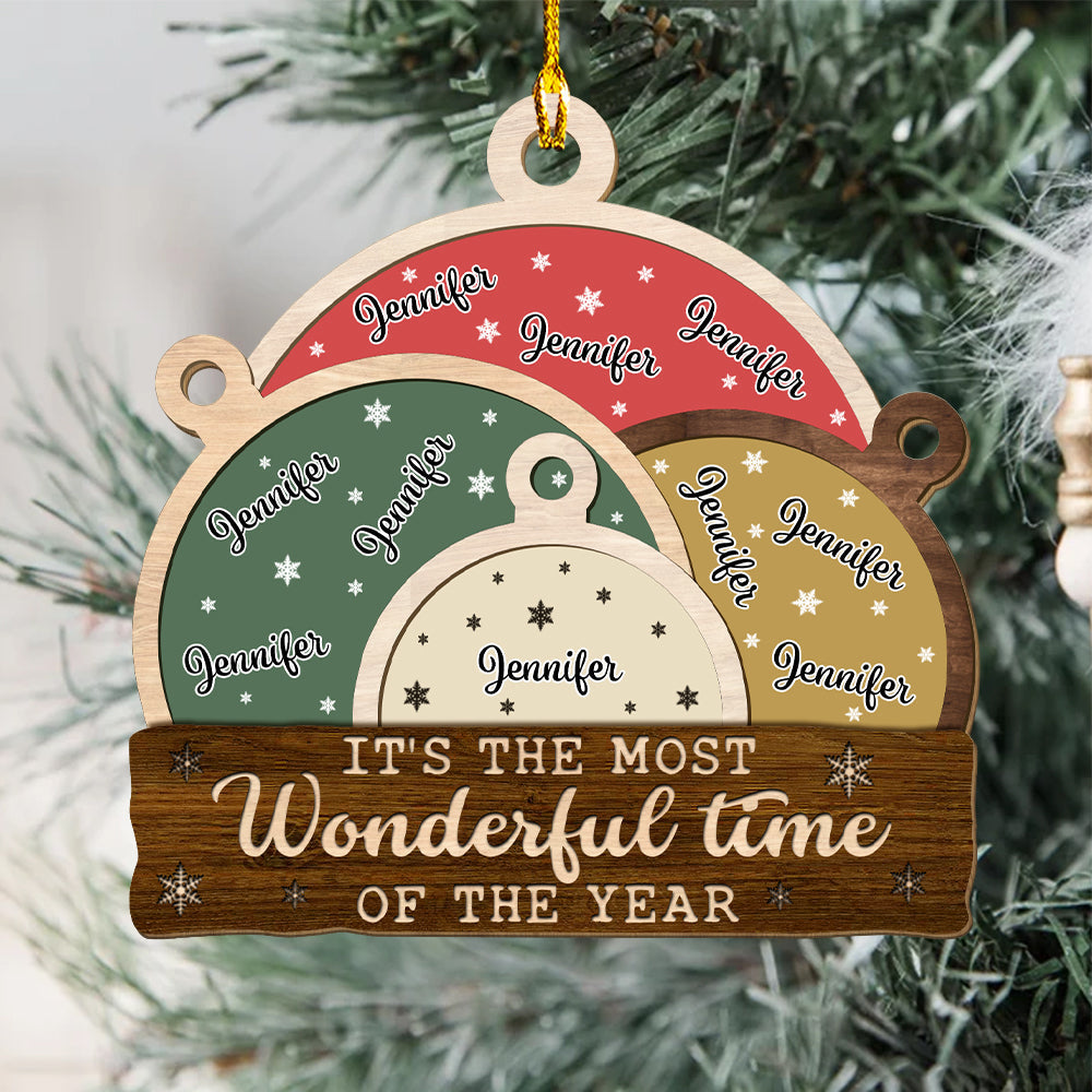 Baubles Family - Personalized 1-layered Wood Ornament