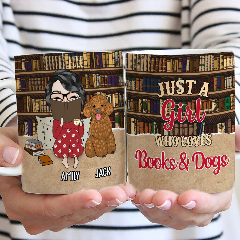 Custom Mother's day Birthday Gifts For Dog Mom, Dog Lovers • Girl & Books - Personalized Coffee Mug