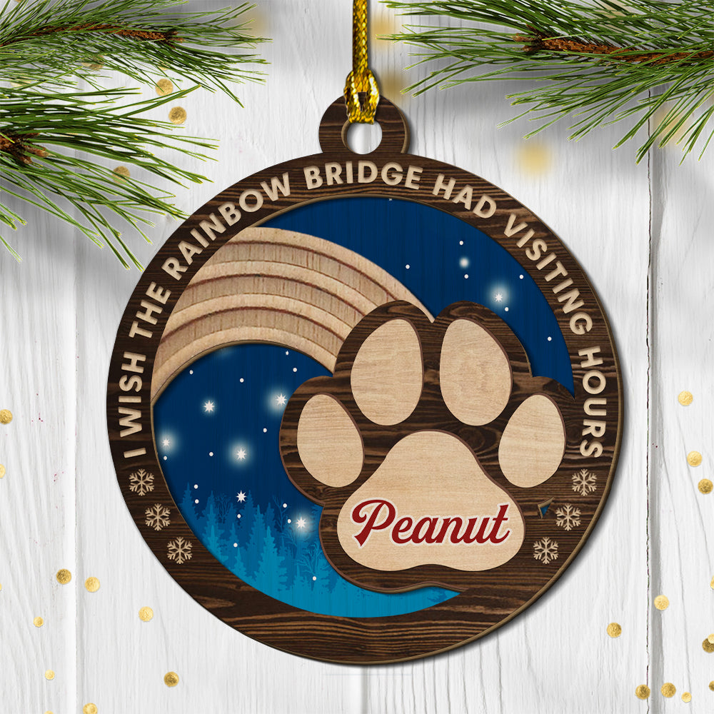 Custom Christmas Memorial Sympathy Gifts For Dogs, Cats • The Rainbow Bridge - Personalized 1-layered Wood Ornament