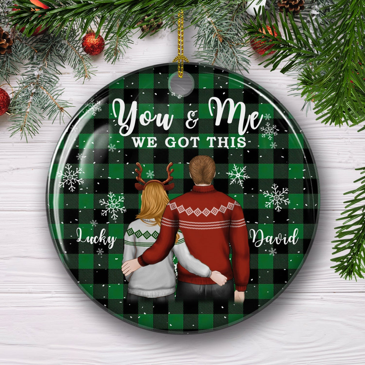 You And Me 2 - Personalized Circle Ceramic Christmas Ornament