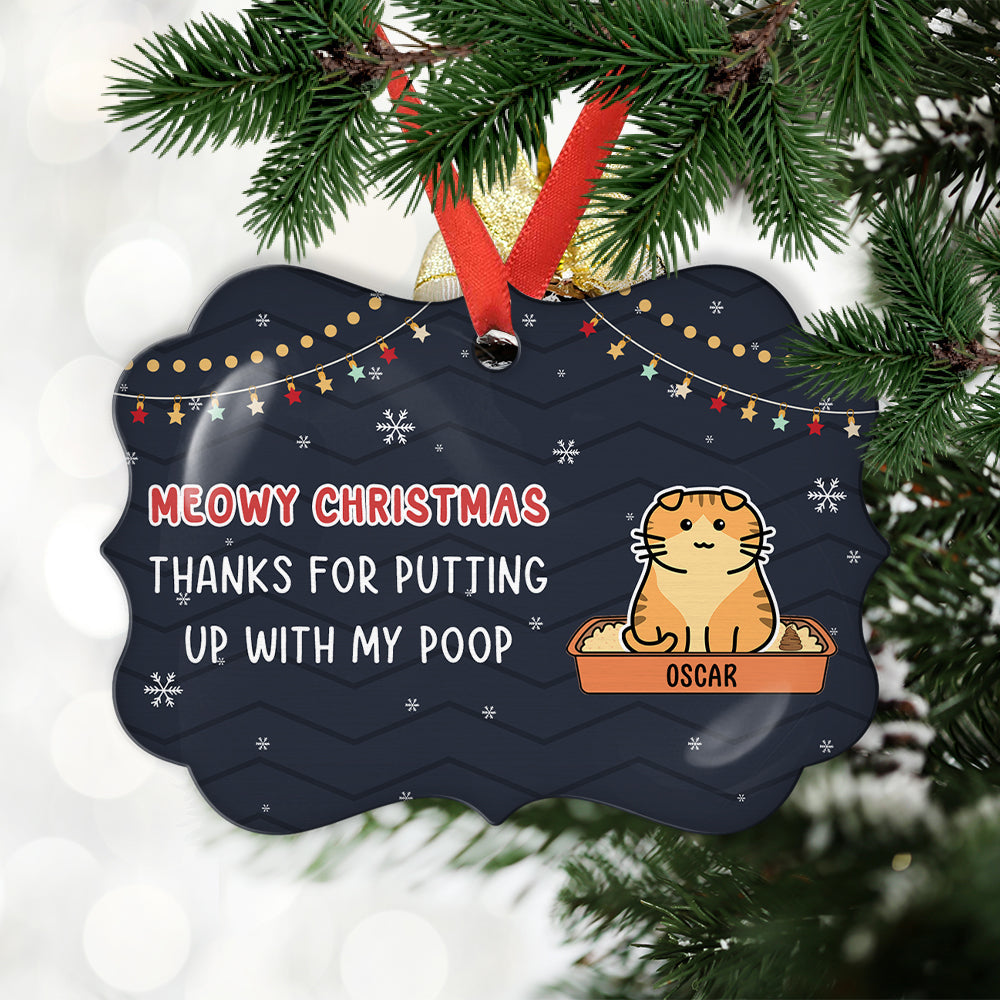 Custom Christmas Decor Home Birthday Gifts For Cat Lovers • Putting Up With Our Poop - Personalized Aluminum Ornament