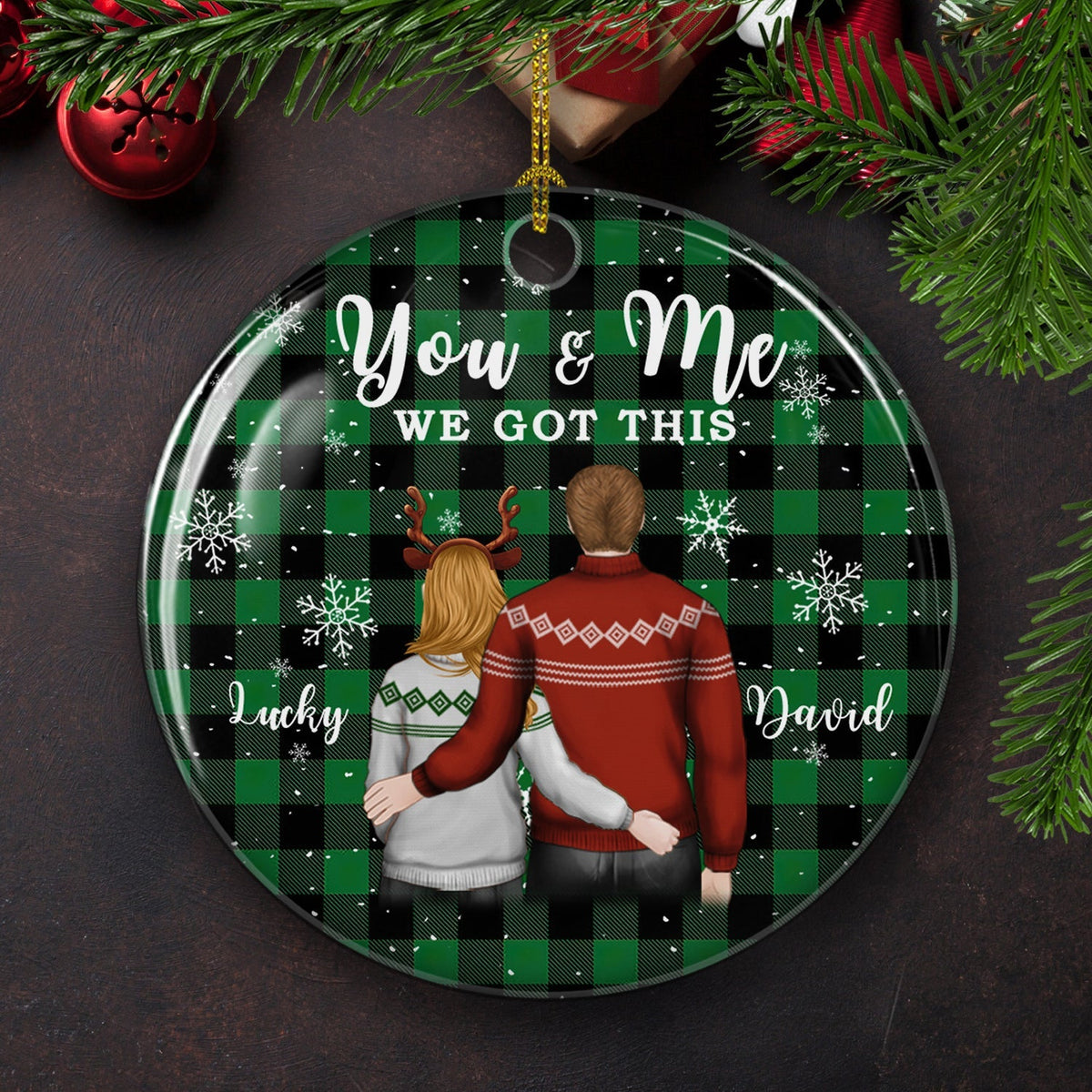 You And Me 2 - Personalized Circle Ceramic Christmas Ornament