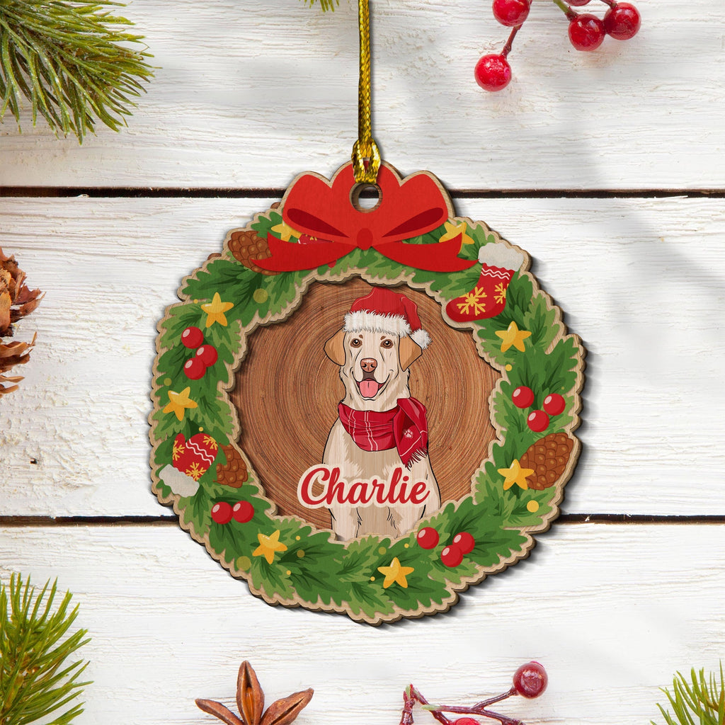 Custom Christmas Decor Home Birthday Gifts For Dog Lovers • Dog Wreath - Personalized 2-layered Wood Ornament