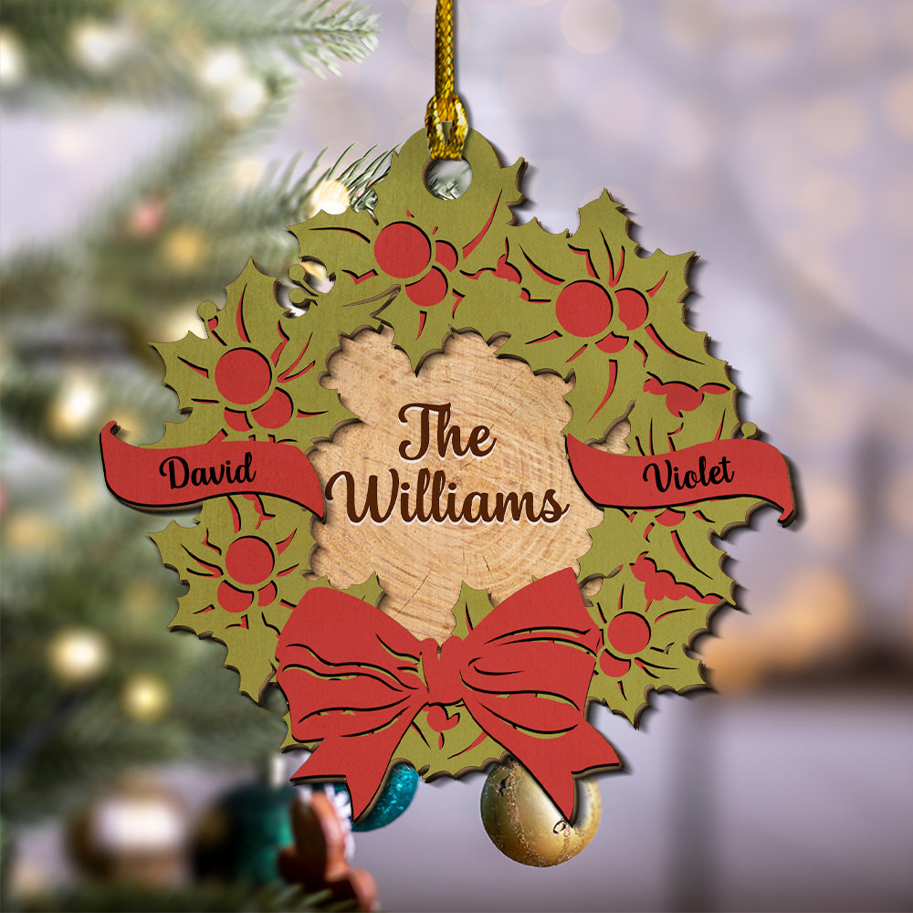 Family Wreath - Personalized 2-layered Wood Ornament