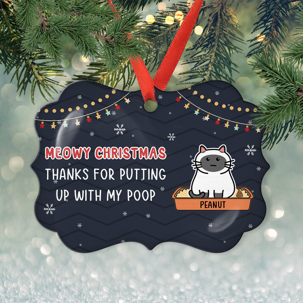 Custom Christmas Decor Home Birthday Gifts For Cat Lovers • Putting Up With Our Poop - Personalized Aluminum Ornament