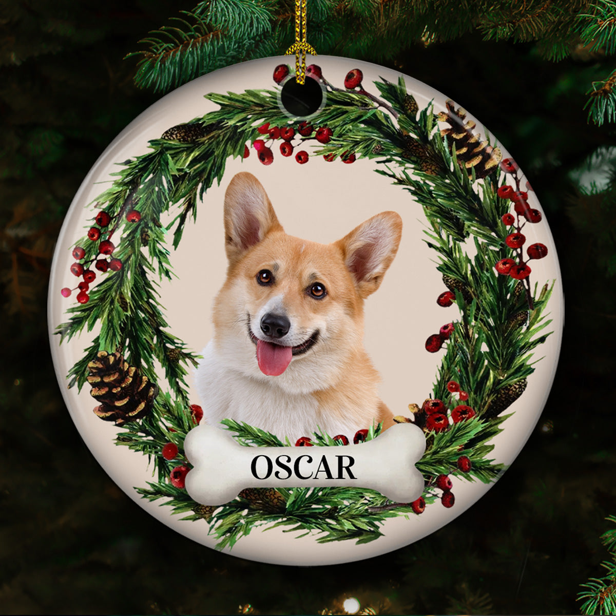 Photo Lovely Pet Face - Personalized Circle Ceramic Ornament