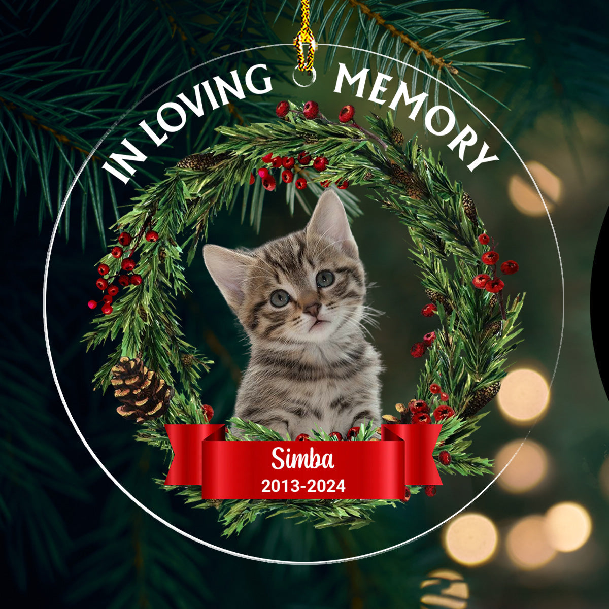 Custom Christmas Memorial Sympathy Gifts For Dogs, Cats • Photo In Loving Memory - Personalized Acrylic Ornament