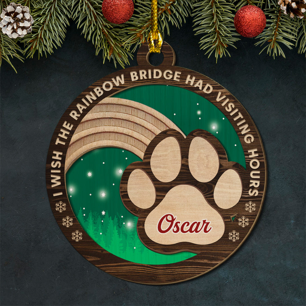 Custom Christmas Memorial Sympathy Gifts For Dogs, Cats • The Rainbow Bridge - Personalized 1-layered Wood Ornament