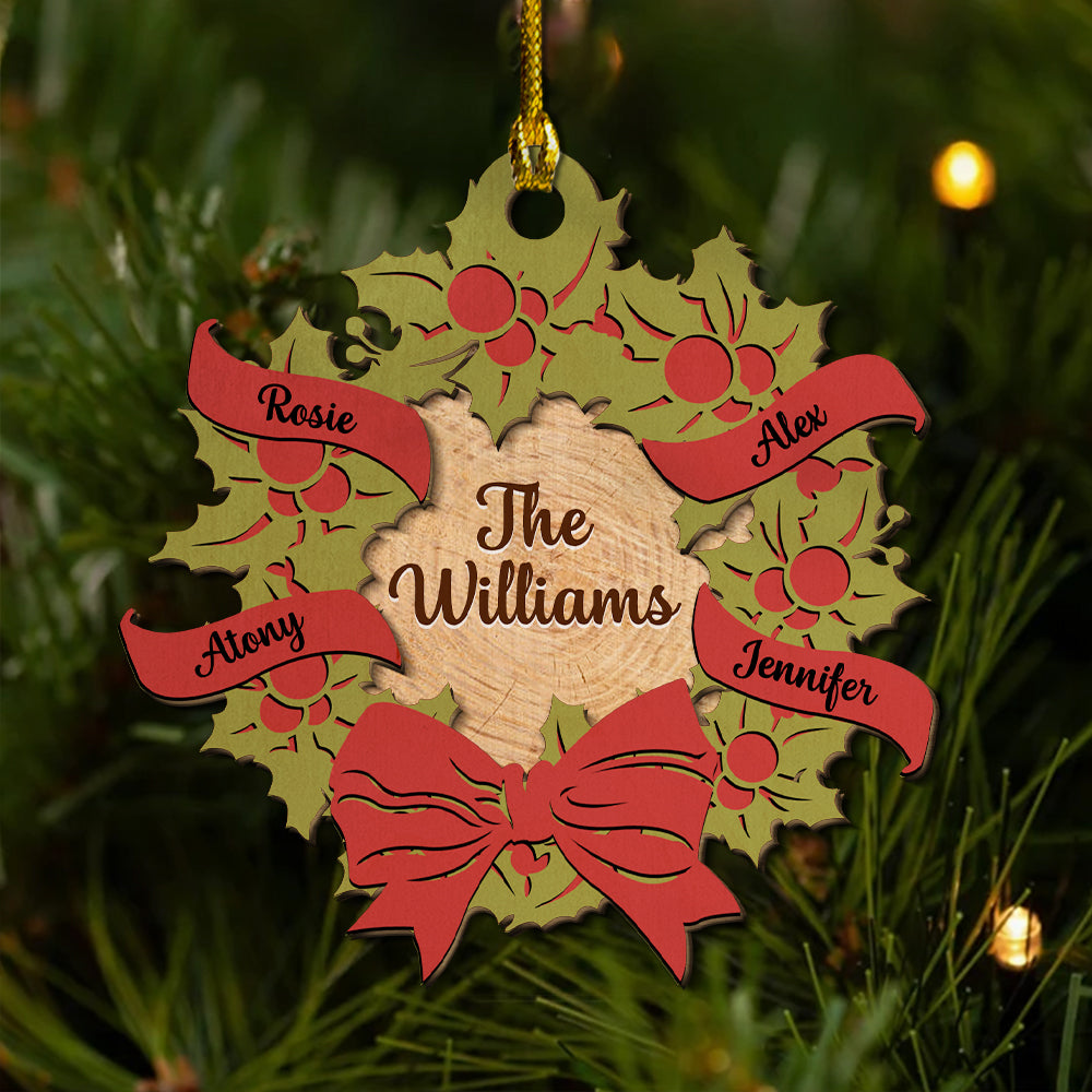 Family Wreath - Personalized 2-layered Wood Ornament