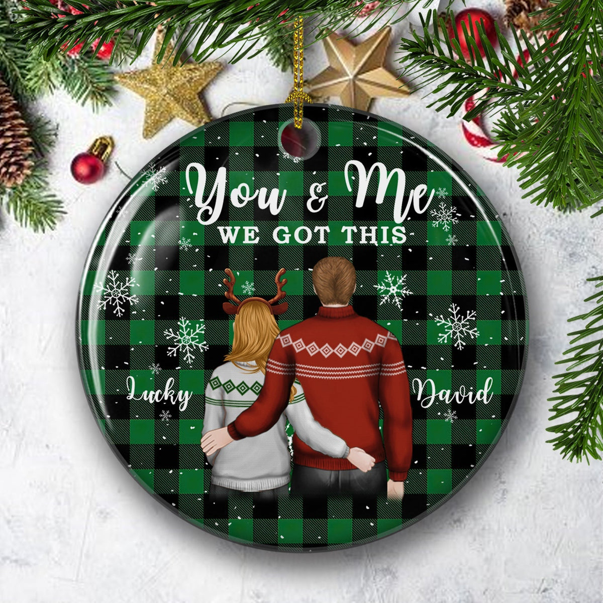 You And Me 2 - Personalized Circle Ceramic Christmas Ornament