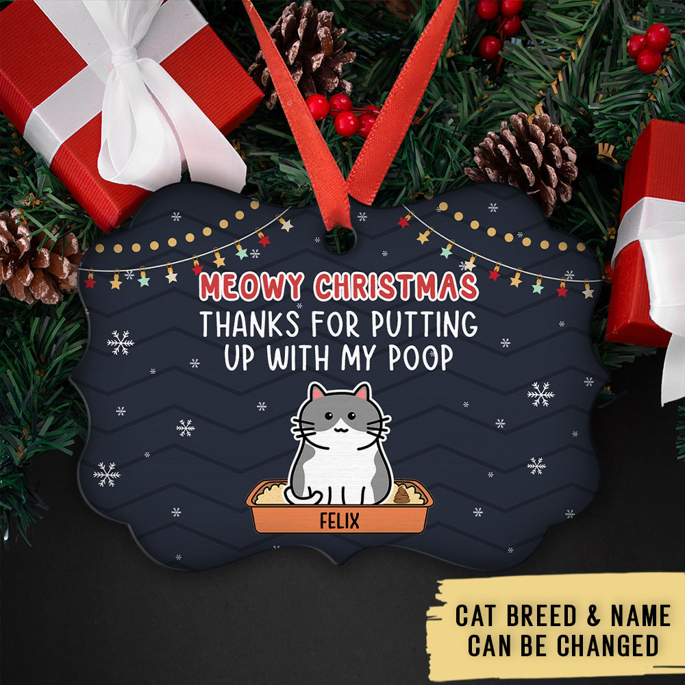 Custom Christmas Decor Home Birthday Gifts For Cat Lovers • Putting Up With Our Poop - Personalized Aluminum Ornament