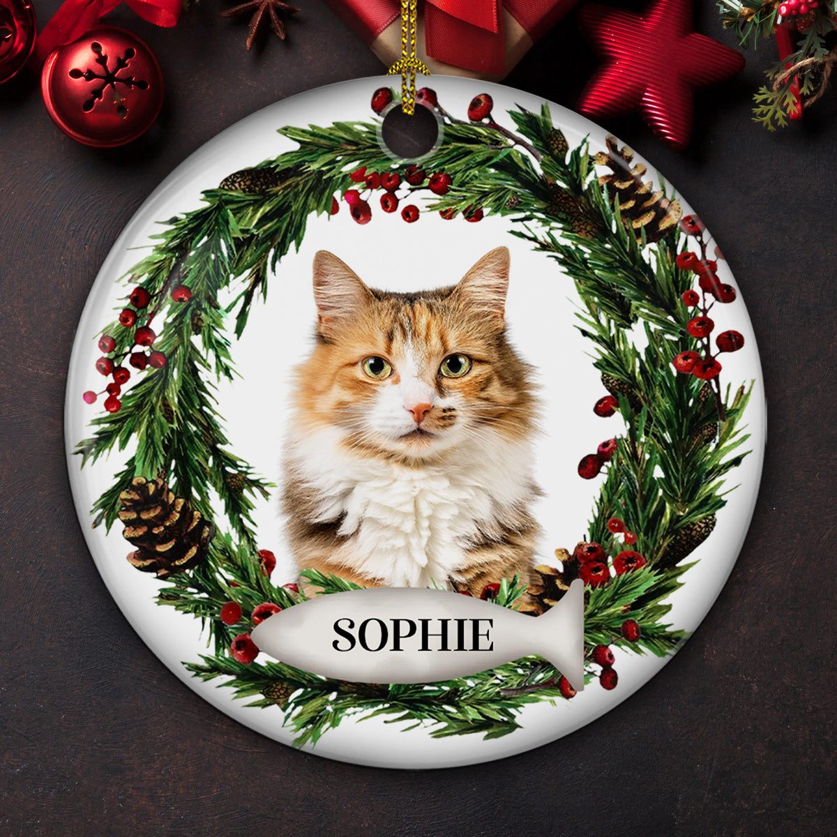 Photo Lovely Pet Face - Personalized Circle Ceramic Ornament