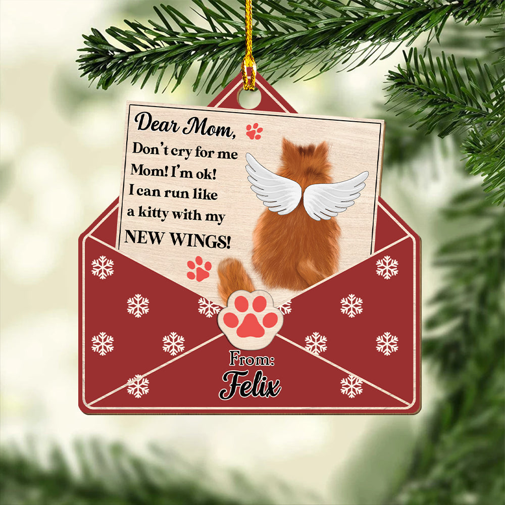 Custom Christmas Memorial Sympathy Gifts For Dogs, Cats • Dear Mom - Personalized 1-layered Wood Ornament