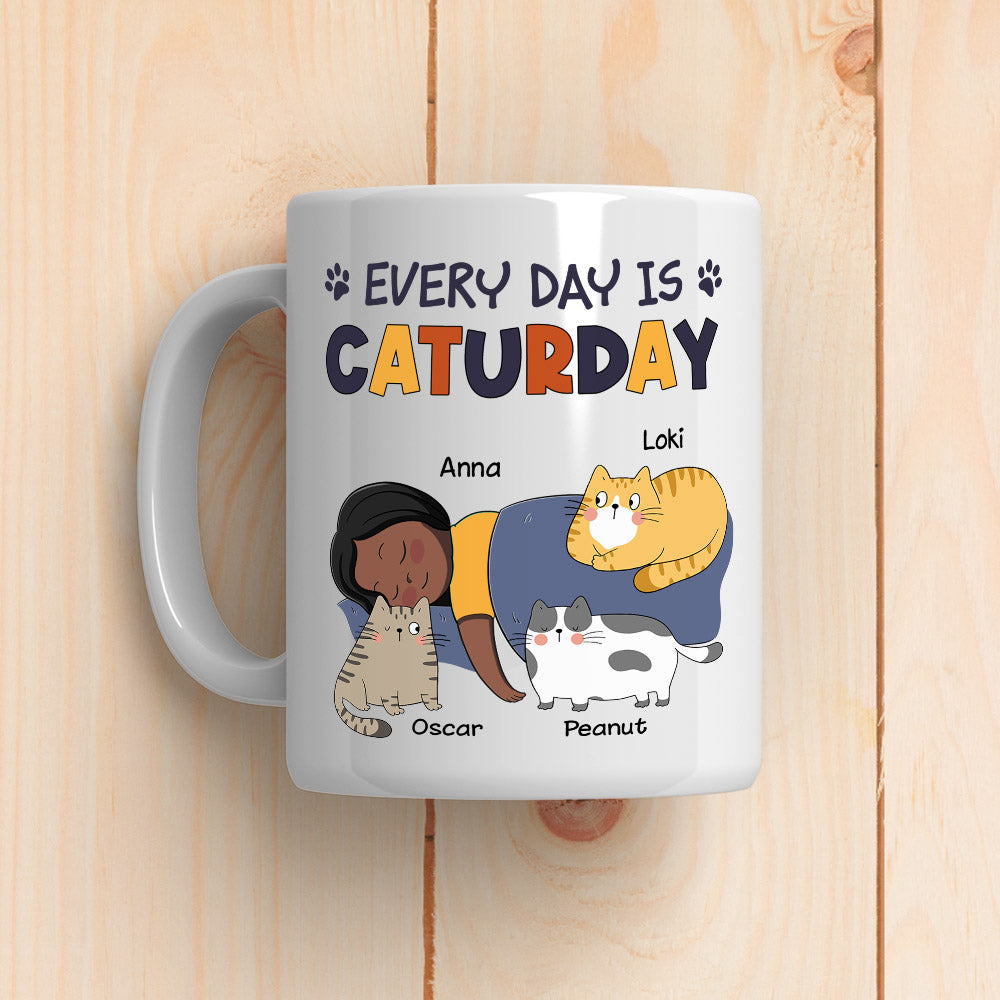 Custom Mother's day Birthday Gifts For Cat Mom, Cat Lovers • Caturday - Personalized Coffee Mug