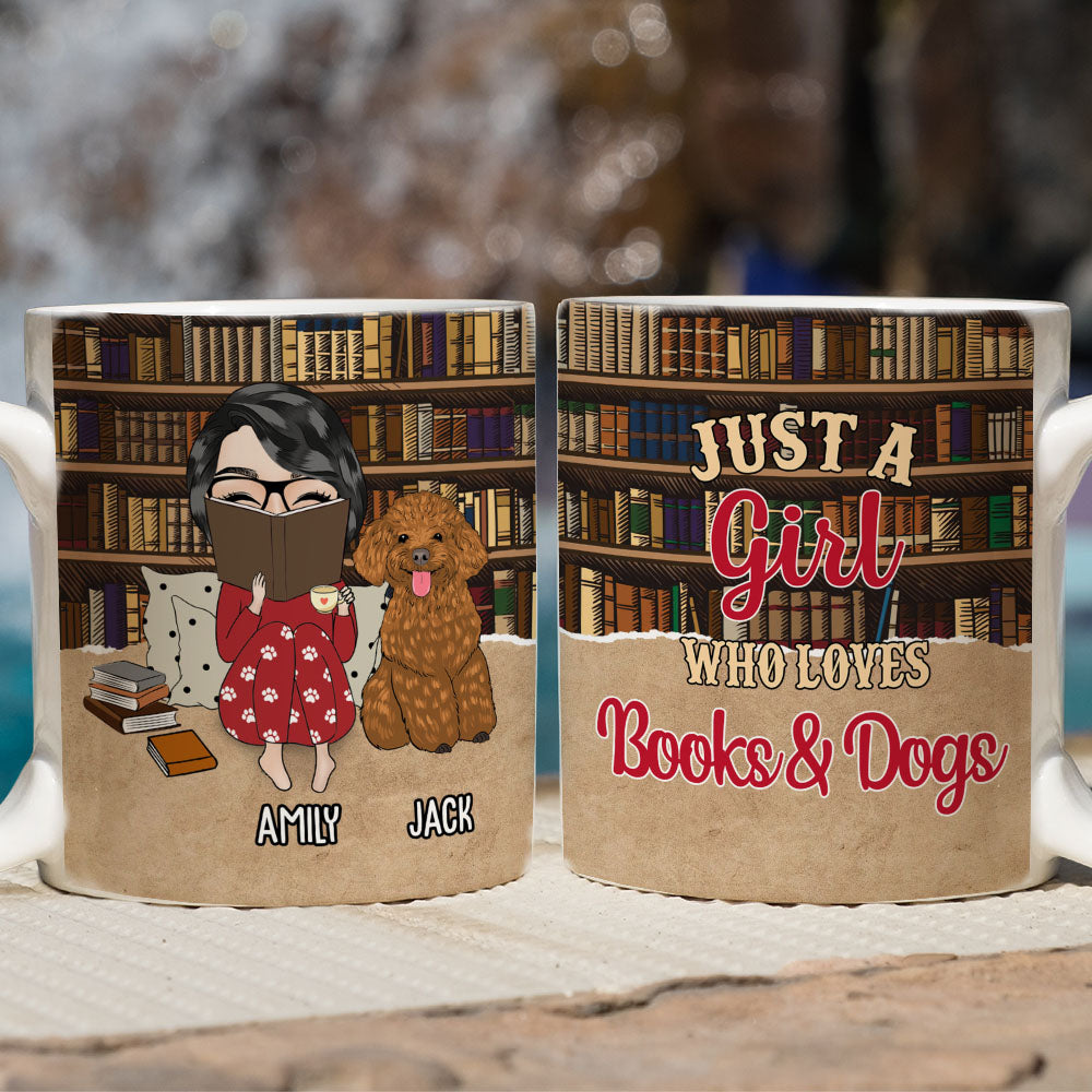 Custom Mother's day Birthday Gifts For Dog Mom, Dog Lovers • Girl & Books - Personalized Coffee Mug