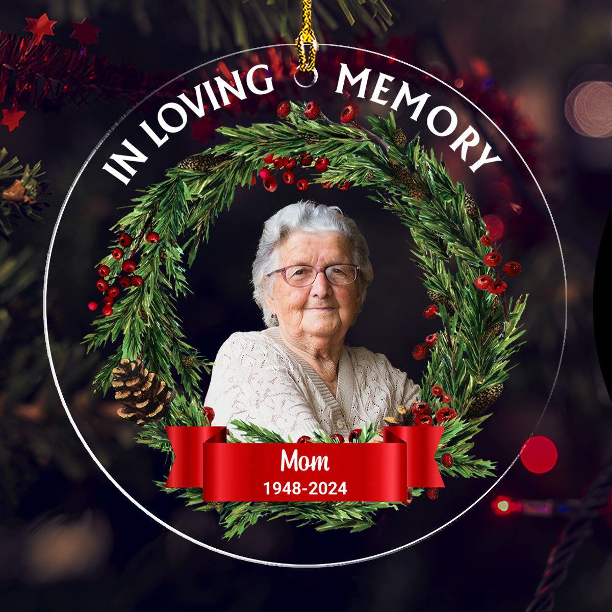 Custom Christmas Memorial Sympathy Gifts For Dogs, Cats • Photo In Loving Memory - Personalized Acrylic Ornament