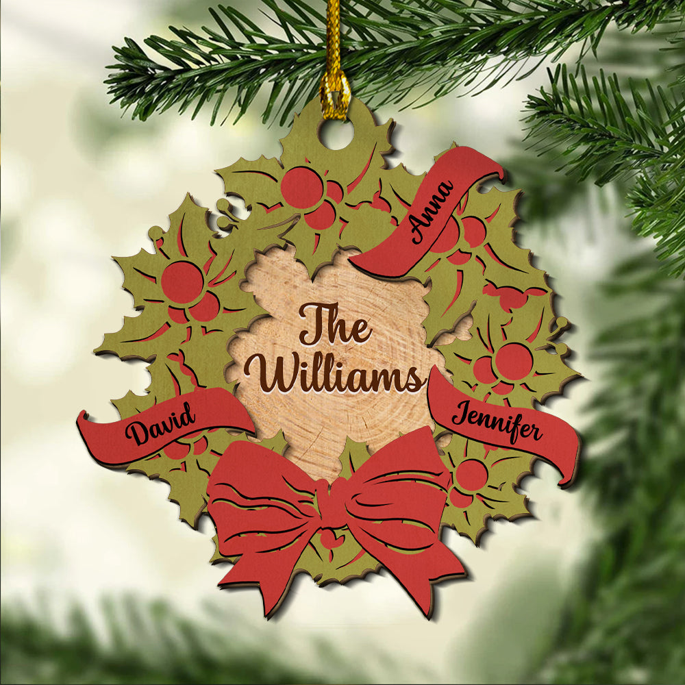 Family Wreath - Personalized 2-layered Wood Ornament