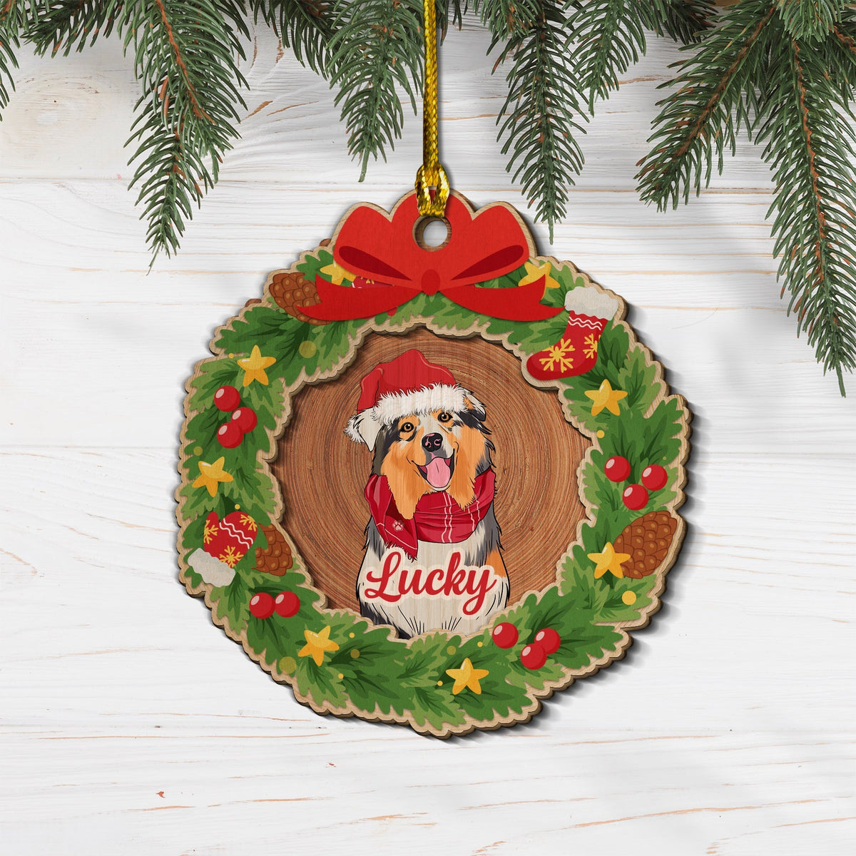 Custom Christmas Decor Home Birthday Gifts For Dog Lovers • Dog Wreath - Personalized 2-layered Wood Ornament