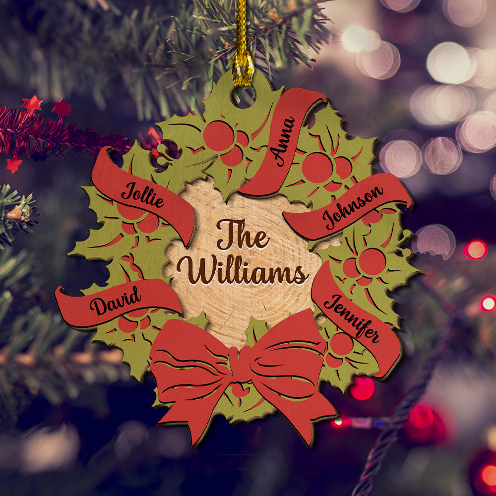 Family Wreath - Personalized 2-layered Wood Ornament