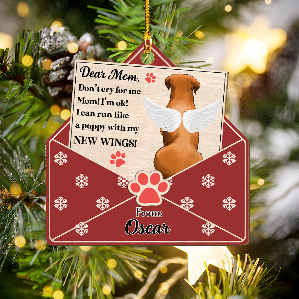 Custom Christmas Memorial Sympathy Gifts For Dogs, Cats • Dear Mom - Personalized 1-layered Wood Ornament
