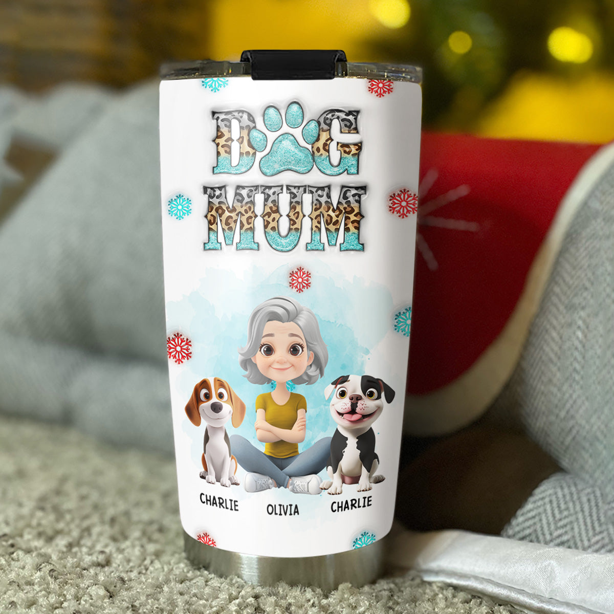 Custom Christmas Birthday Gifts For Dog Mom, Dog Lovers • Under The Winter Sky - Personalized 3D Effect Tumbler