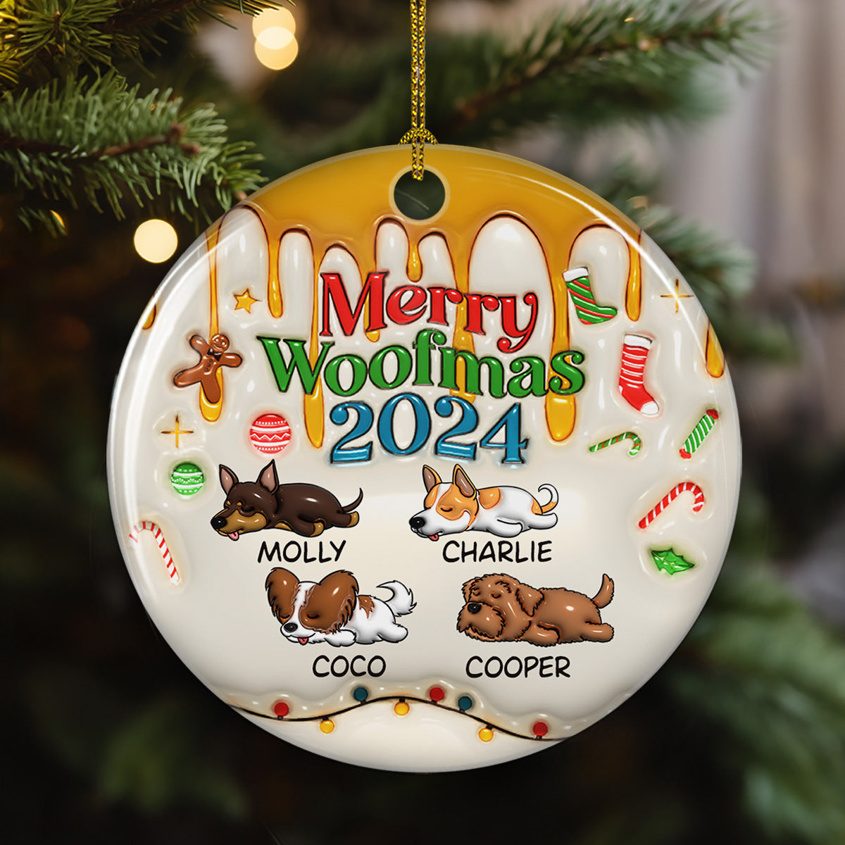 Happy Woofmas - Personalized 3D Inflated Effect Ceramic Ornament