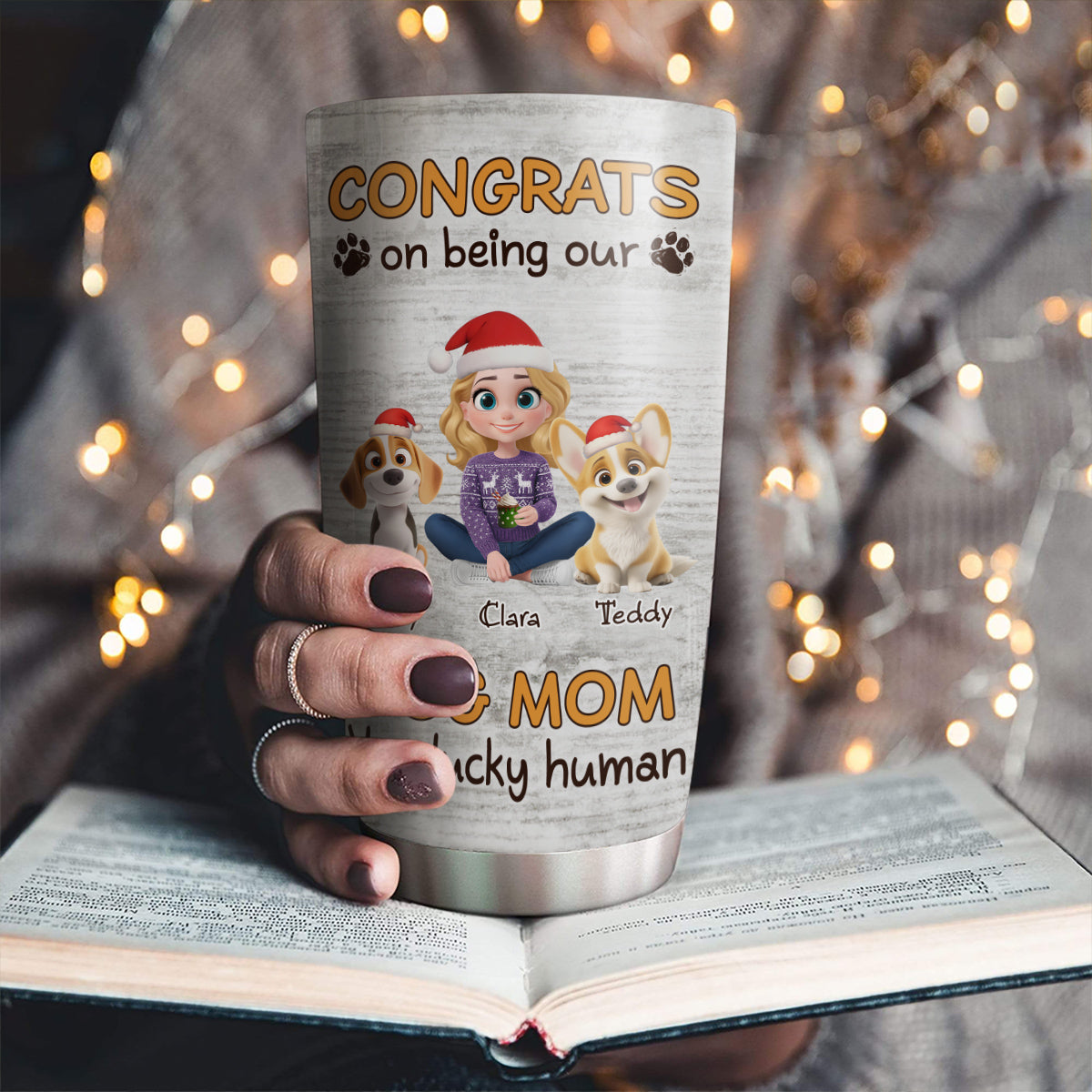 Custom Christmas Birthday Gifts For Dog Mom, Dog Lovers • Congrats On Being Our Mom Cartoon - Personalized Tumbler