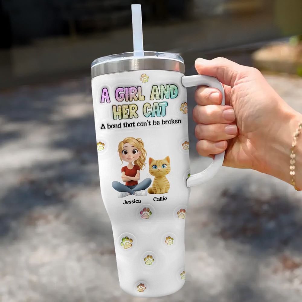 Custom Christmas Birthday Gifts For Cat Mom, Cat Lovers • A Girl And Her Cat - Personalized 3D Inflated Effect Printed 40 Oz Tumbler