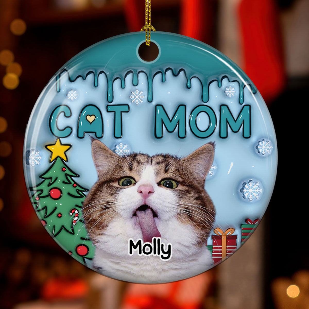 Me And Lovely Cat Photo - Personalized 3D Inflated Effect Ceramic Ornament