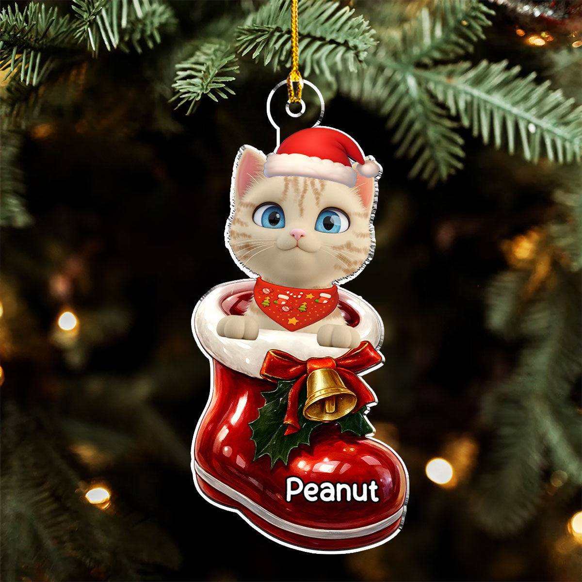 Custom Christmas Decor Home Birthday Gifts For Cat Mom, Cat Lovers • Cat Here In Your Shoes - Personalized 3D Effect Acrylic Ornament