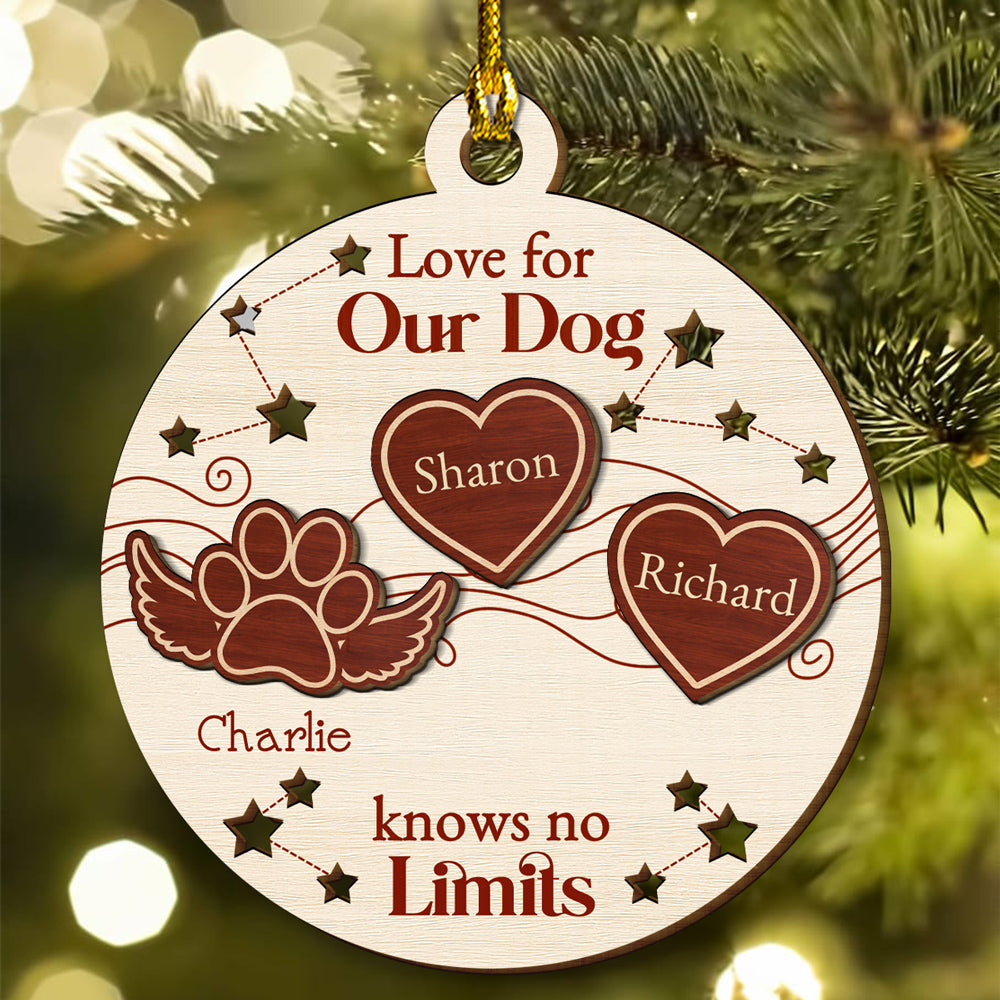 Custom Christmas Memorial Sympathy Gifts For Dogs, Cats • Love For My Dogs Knows No Limits - Personalized Freeshape 2-Layered Wood Ornament