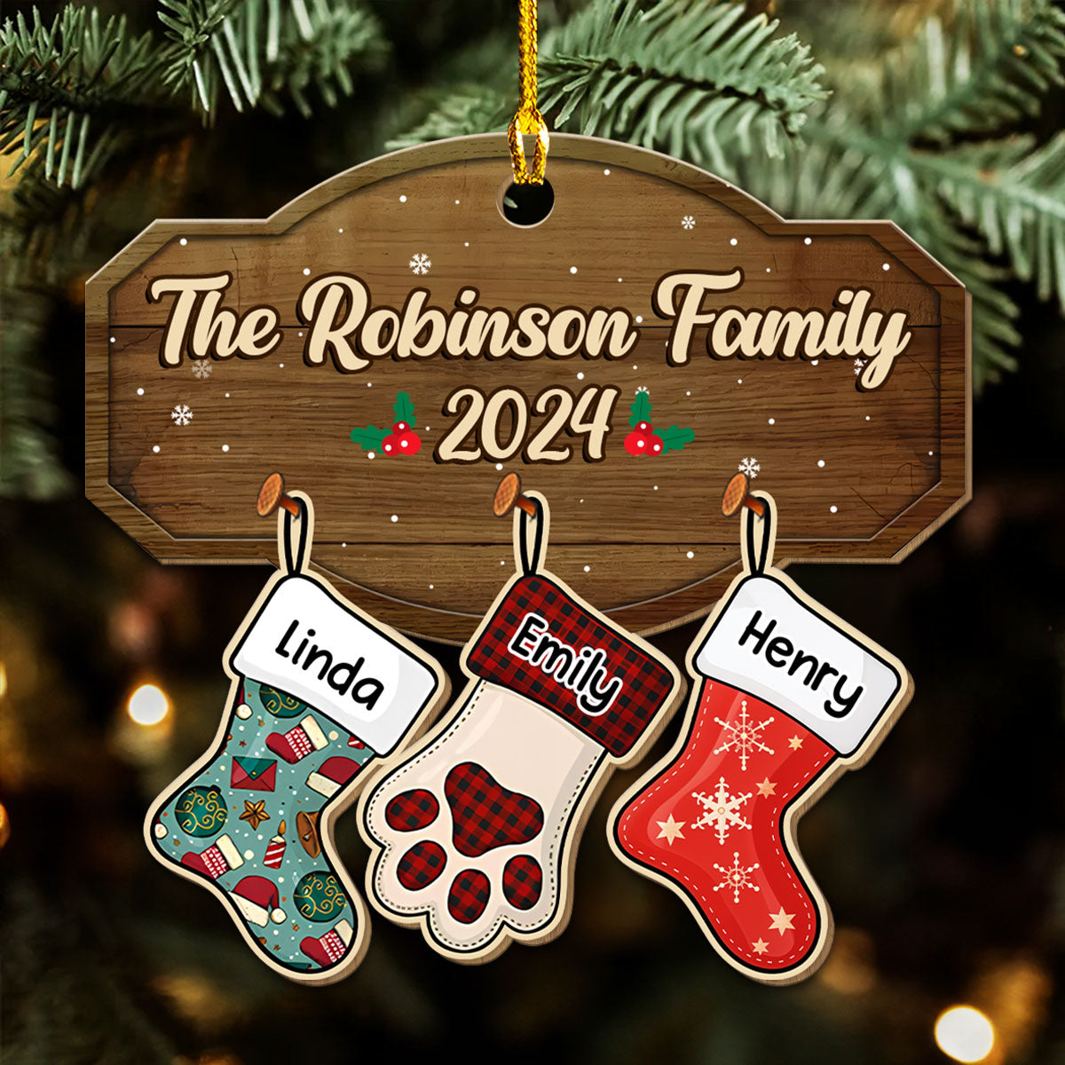 Family With Pet - Personalized Wood Ornament