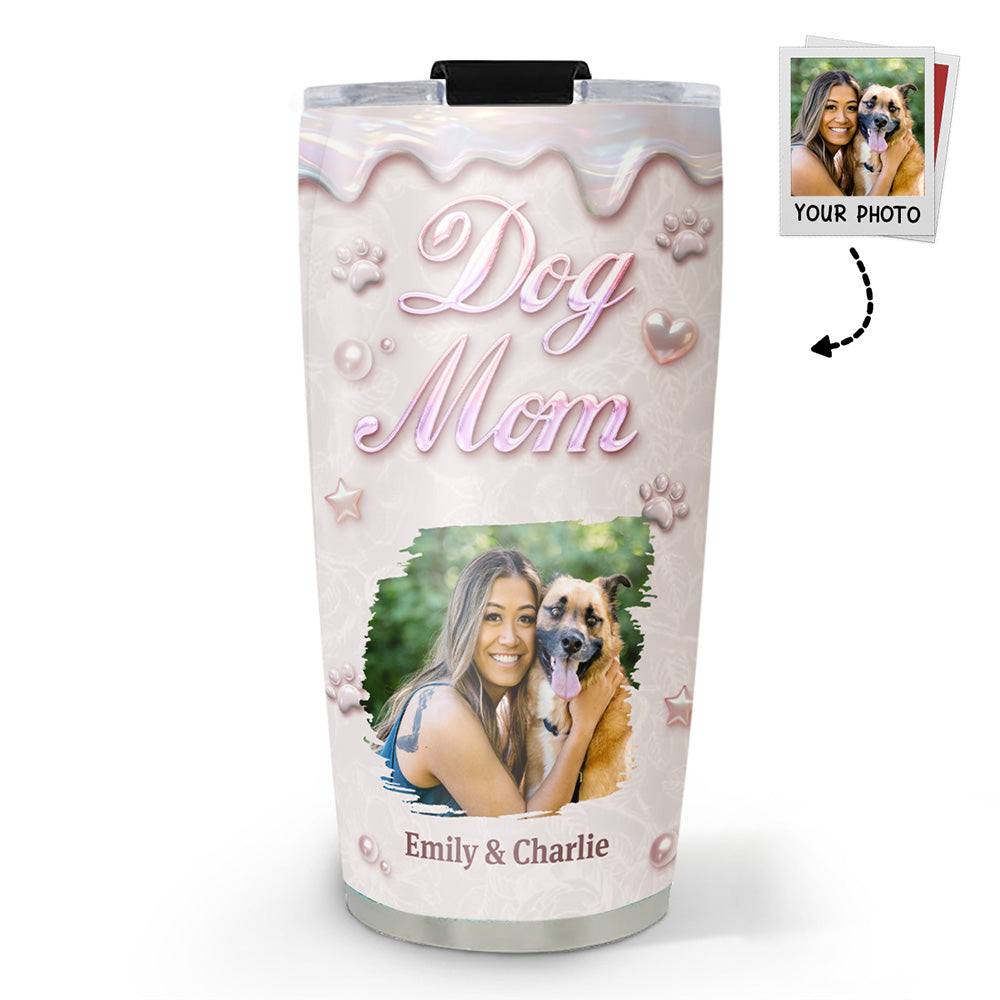 Custom Photo Christmas Birthday Gifts For Dog Mom, Dog Lovers • Sparkling Pearl Dog Mom Photo - Personalized 3D Effect Tumbler