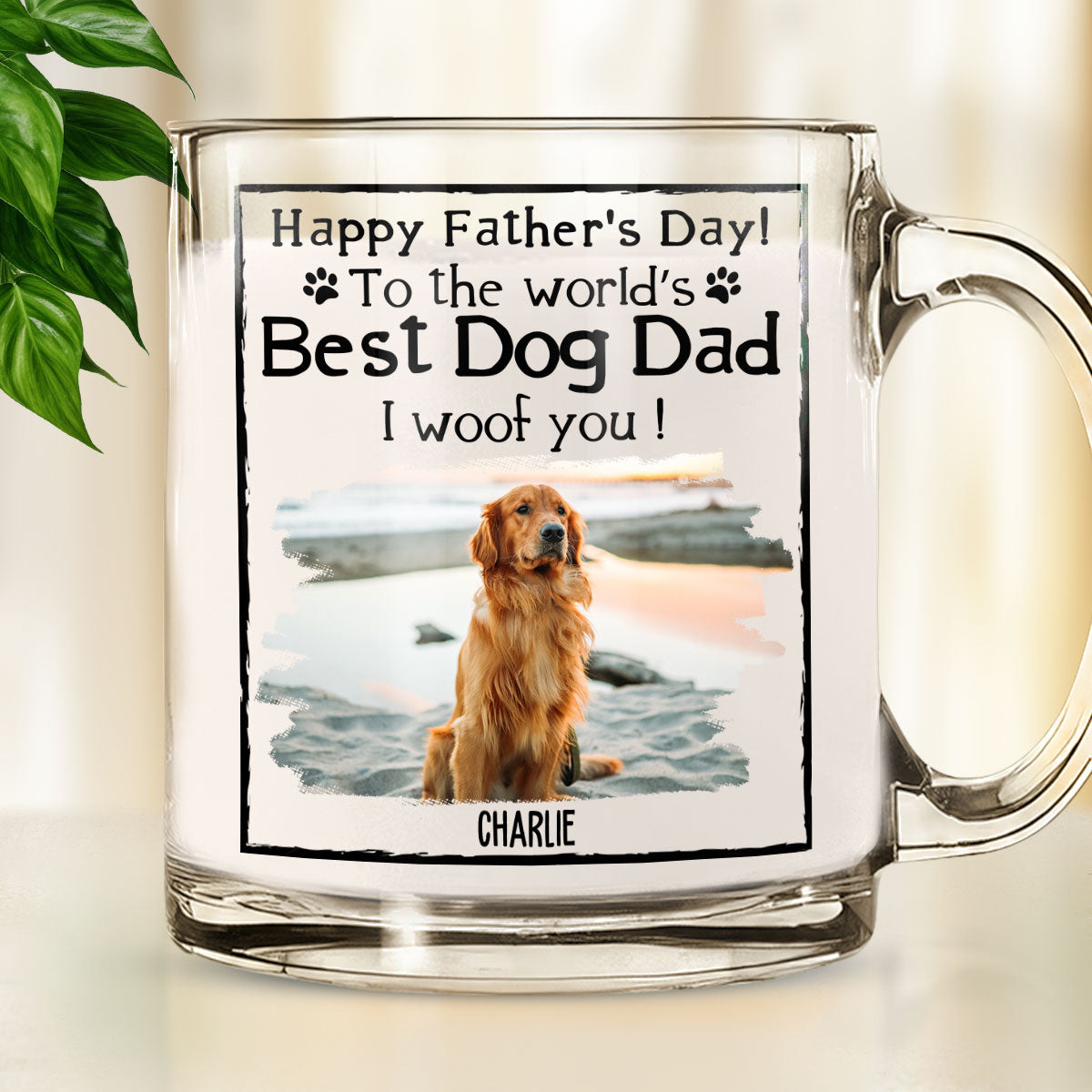 Custom Photo Father's day Birthday Gifts For Dog Dad, Dog Lovers • Happy Dog Dad Mum Photo - Personalized Glass Mug