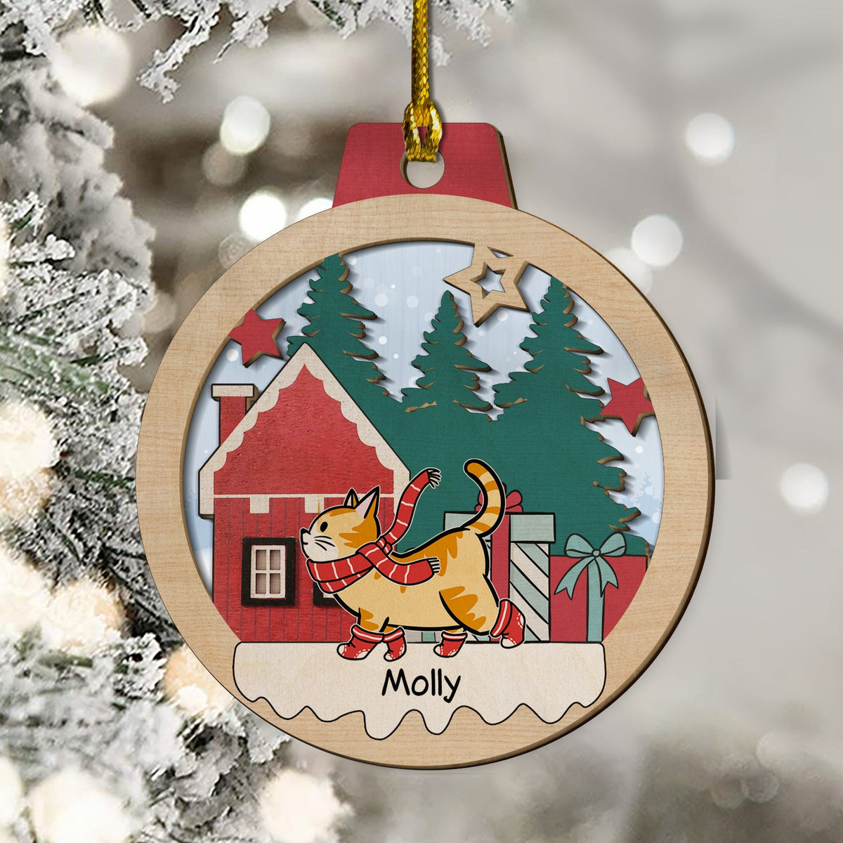 Winter Pet Walking - Personalized 2-layered Wood Ornament