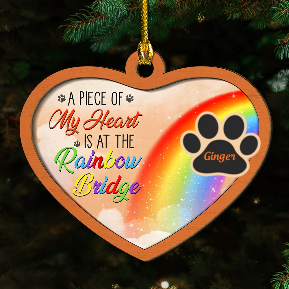 Custom Christmas Memorial Sympathy Gifts For Dogs, Cats • Piece Of My Heart - Personalized 2-Layered Wood Ornament