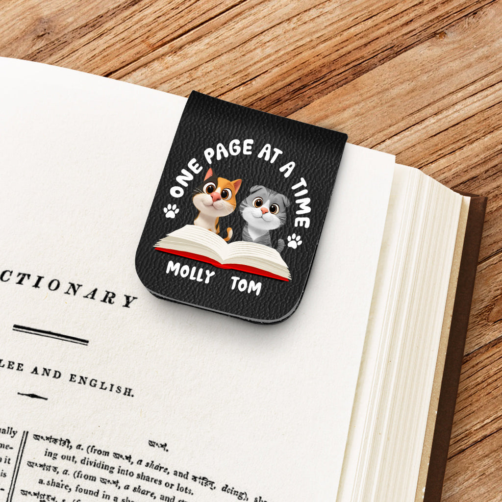 One Page Once With Cat - Personalized Leather Bookmark