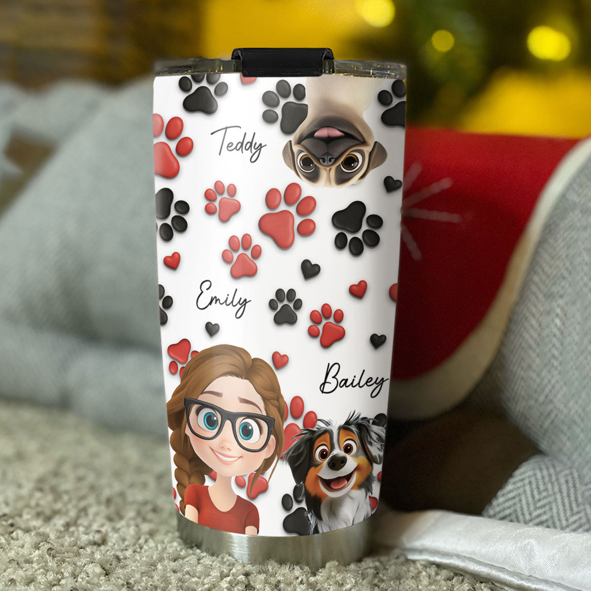 Custom Mother's day Birthday Gifts For Dog Mom, Dog Lovers • Lovely Dog Mom Cartoon - Personalized Tumbler