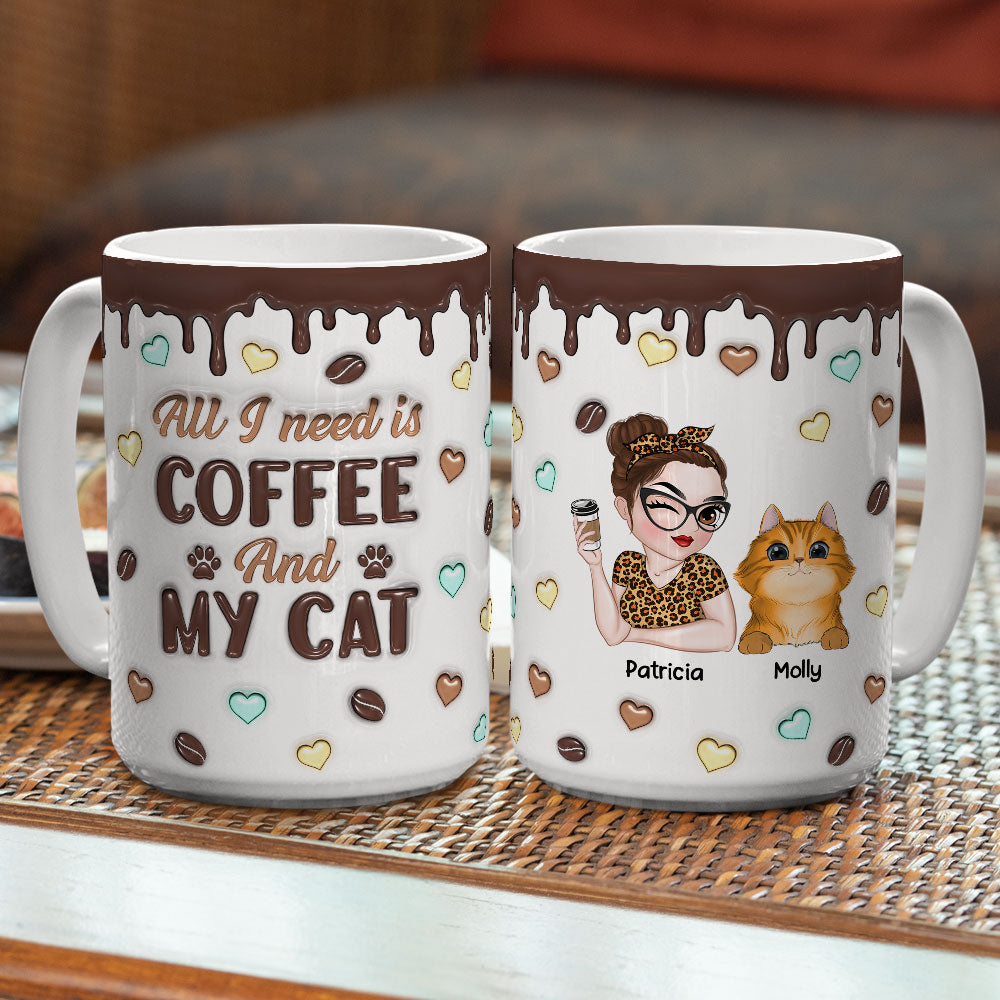 Custom Christmas Birthday Gifts For Cat Lovers • Coffee And Cat - Personalized 3D Inflated Effect Mug