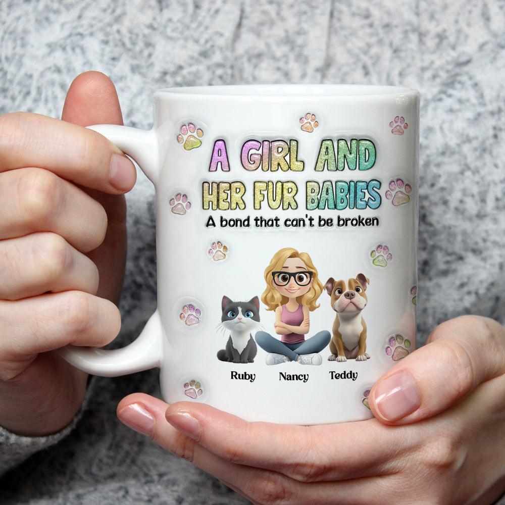 Custom Christmas Birthday Gifts For Dog Mom, Dog Lovers • A Girl And Her Fur Babies - Personalized 3D Inflated Effect Mug