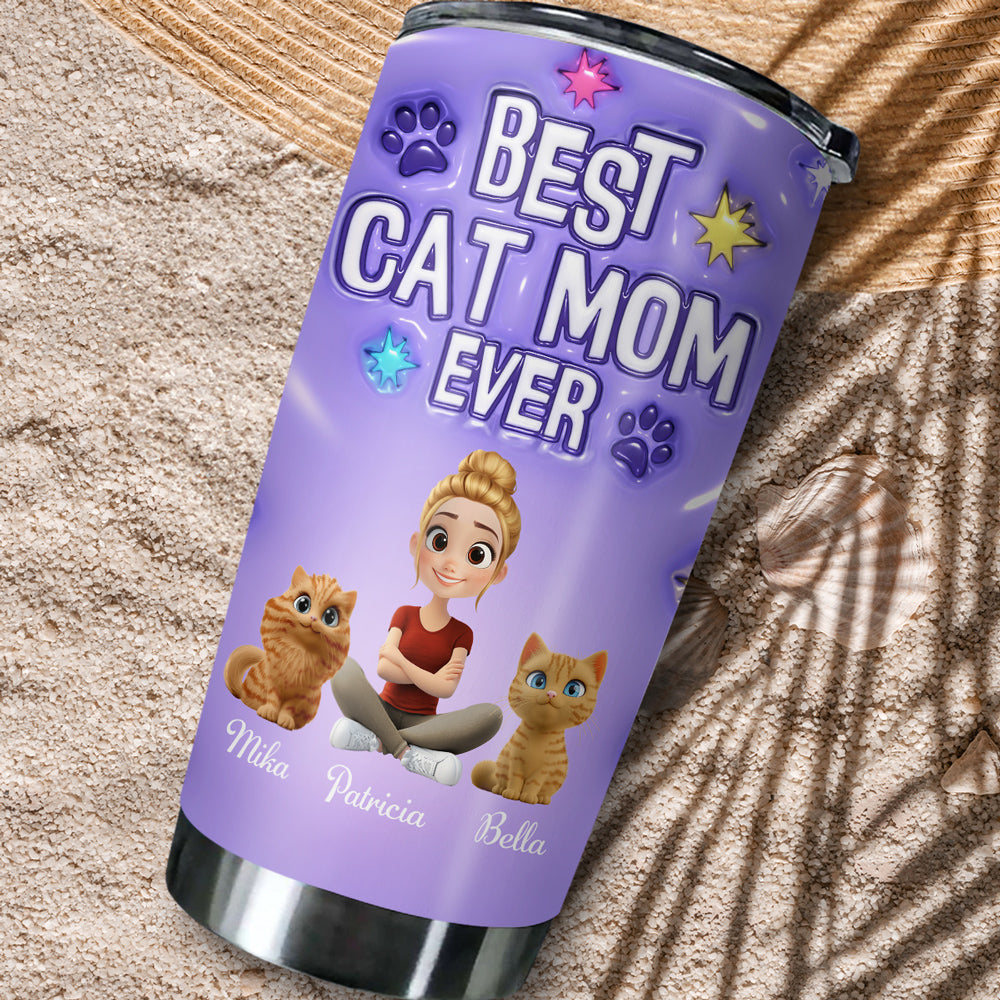 Custom Christmas Birthday Gifts For Cat Mom, Cat Lovers • Cat Mom Power - Personalized 3D Inflated Effect Tumbler