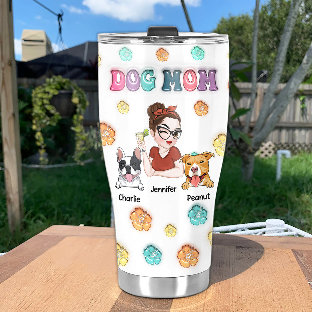 Custom Mother's day Birthday Gifts For Dog Mom, Dog Lovers • Dog Mom Summer - Personalized 3D Inflated Effect Tumbler