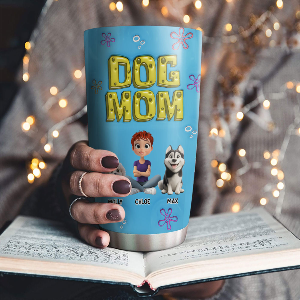 Custom Mother's day Birthday Gifts For Dog Mom, Dog Lovers • Sponge Dog Mom - Personalized 3D Inflated Effect Tumbler