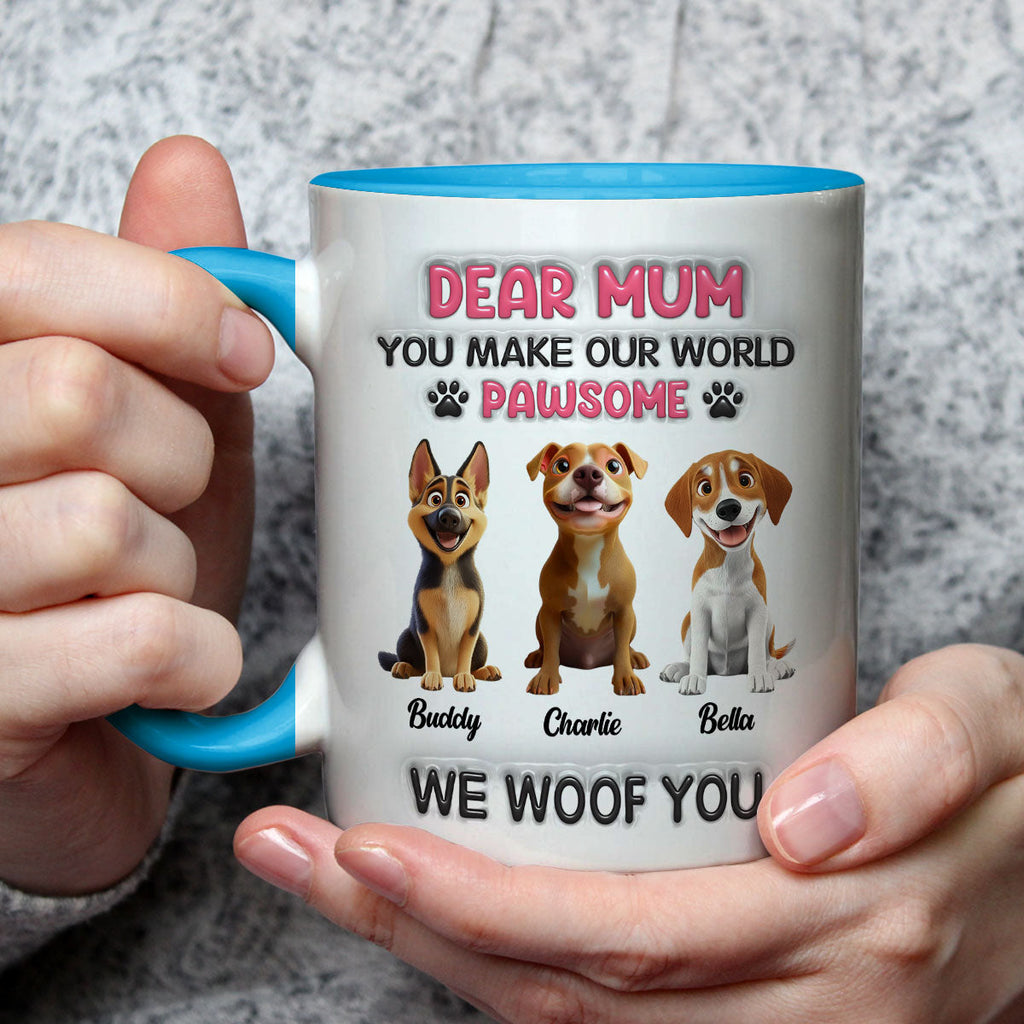 Custom Christmas Birthday Gifts For Dog Mom, Dog Lovers • You Make My World Pawsome - Personalized 3D Inflated Effect Accent Mug