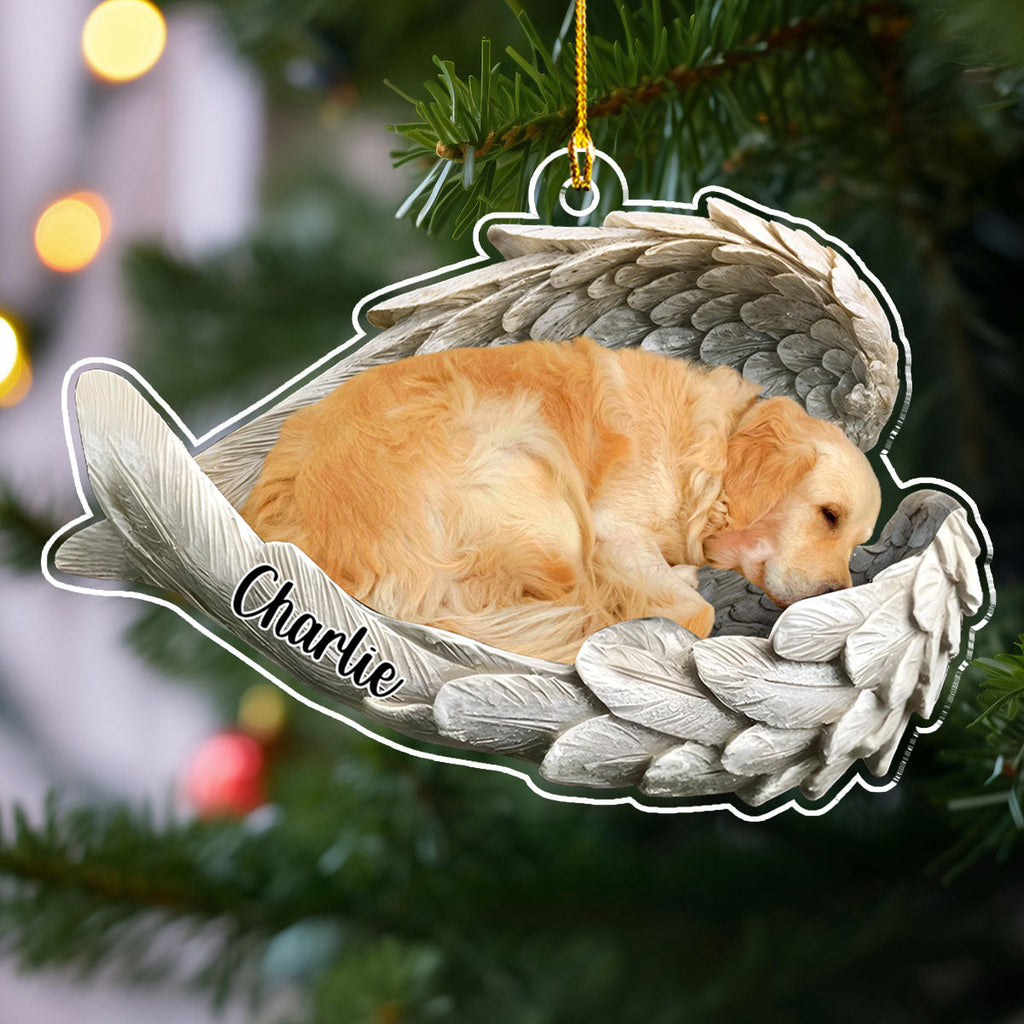 Custom Christmas Memorial Sympathy Gifts For Dogs, Cats • In Angel Wings - Personalized Acrylic Ornament