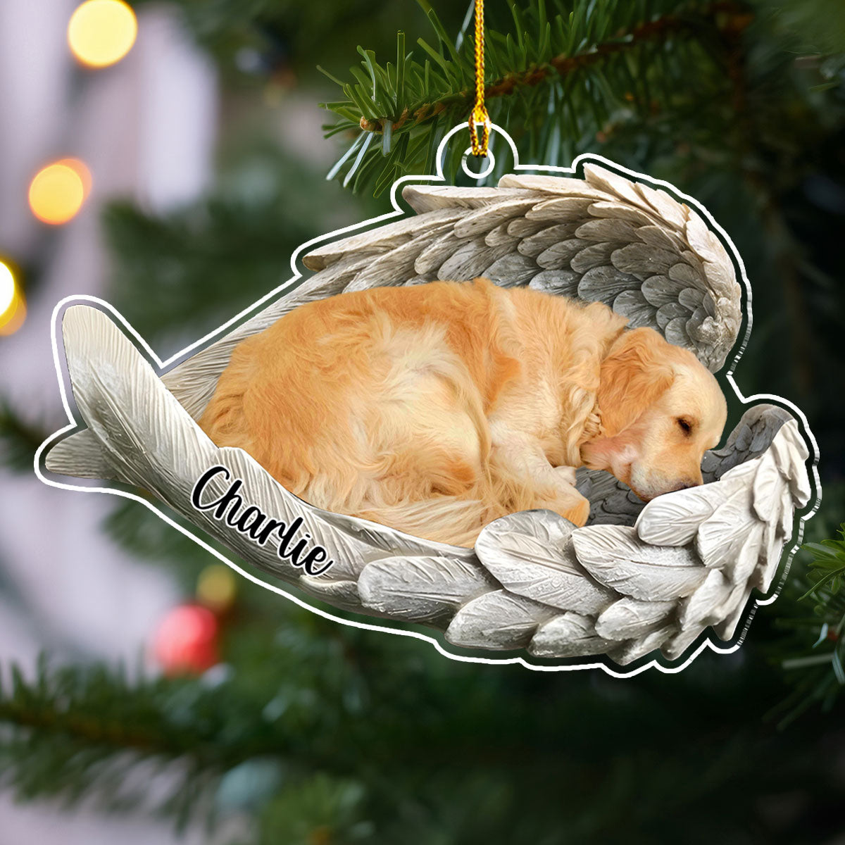 Custom Christmas Memorial Sympathy Gifts For Dogs, Cats • In Angel Wings - Personalized Acrylic Ornament