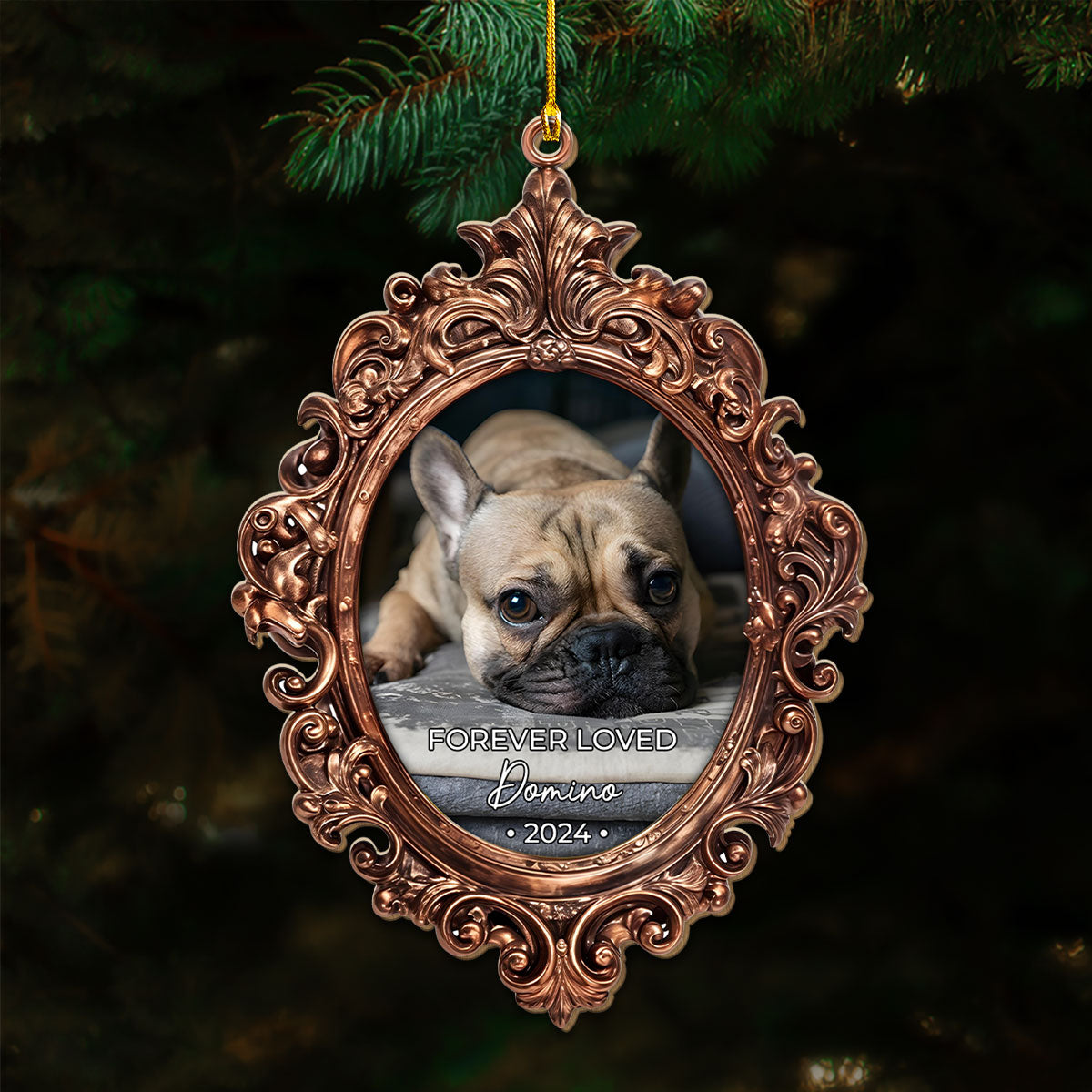 Custom Christmas Memorial Sympathy Gifts For Dogs, Cats • Forever Loved Photo Pet Memorial - Personalized Wood Ornament